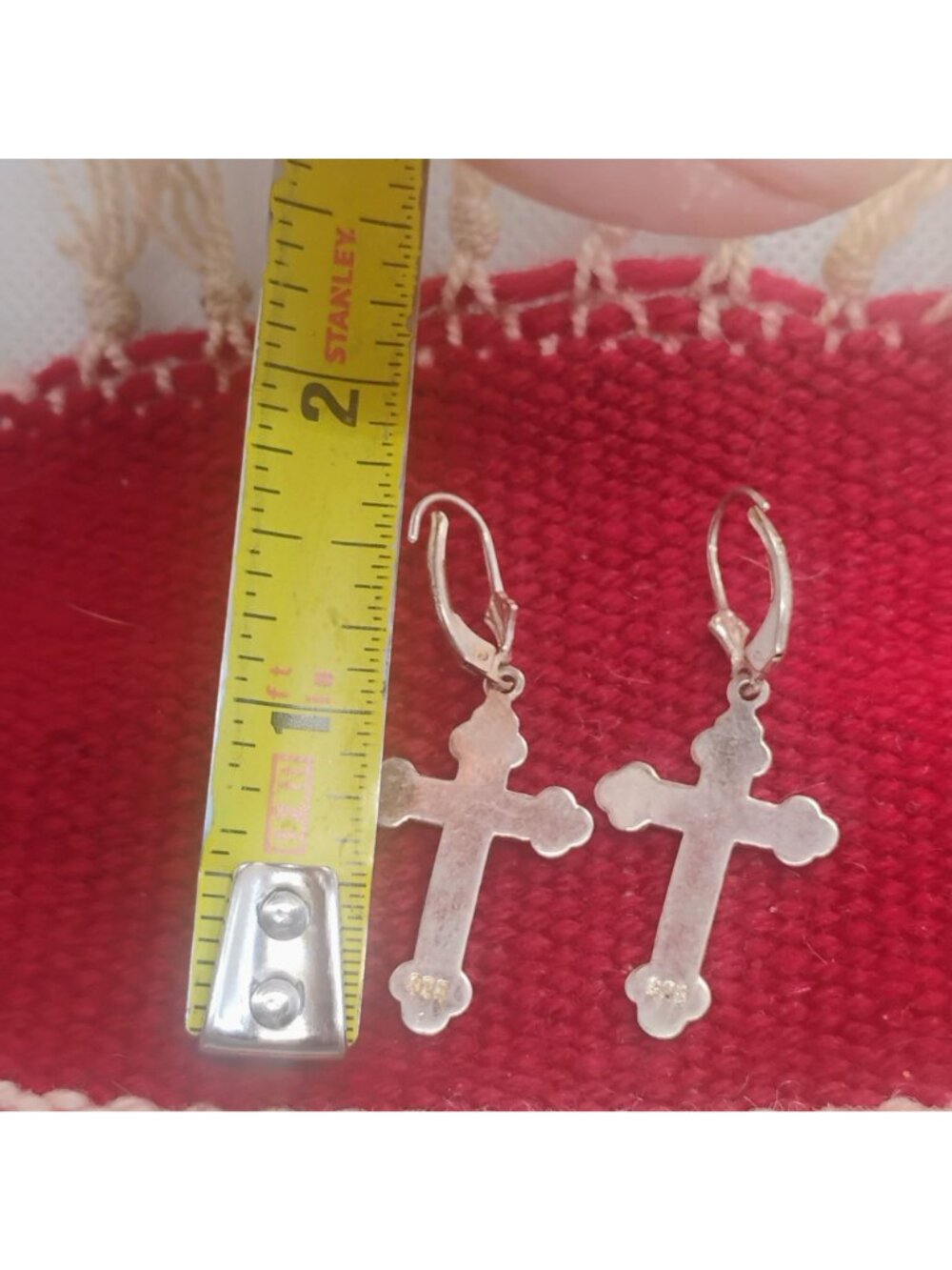 925 Sterling Silver Cross Earrings Dangle Large Orthodox Style 1.5" Long - Picture 4 of 5